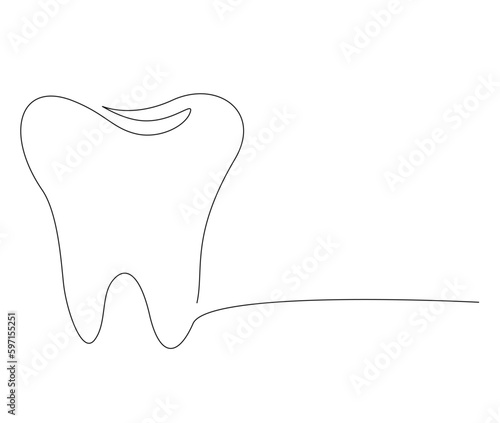 Continuous line art drawing of tooth. Dentist orthodontics - tooth single line art drawing vector illustration. Editable stroke.
