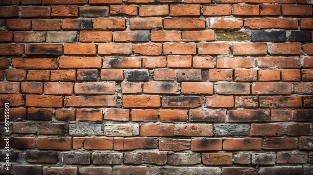 Fototapeta premium Old brick wall, old texture of red stone blocks. Generative Ai