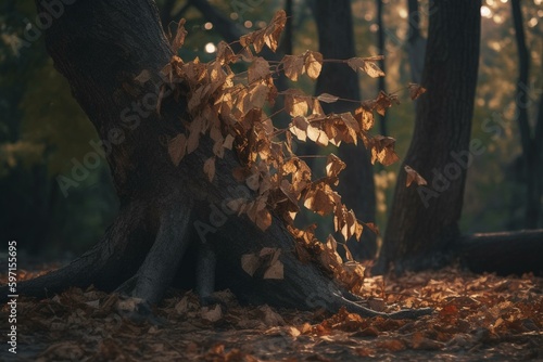 An image of a tree shedding its leaves. Generative AI