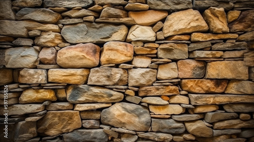 Pattern of modern style design decorative uneven cracked real stone wall surface. Generative Ai