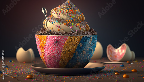 A Cup of Molten Venilla And Chocolate Ice Cream With Sprinkles in Deffereent Colors AI Generative photo