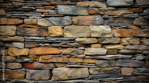 Pattern of modern style design decorative uneven cracked real stone wall surface. Generative Ai