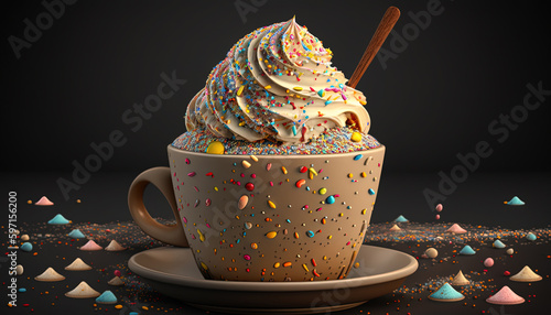 A Cup of Molten Venilla And Chocolate Ice Cream With Sprinkles in Deffereent Colors AI Generative photo