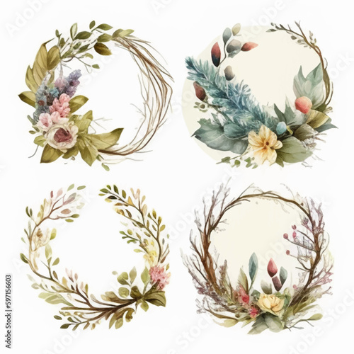 flowers vector design frame , A cute vintage floral and foilage wreath collection