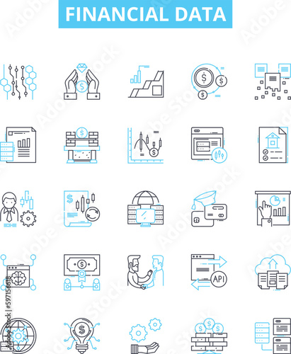 Financial data vector line icons set. Finance, Data, Analysis, Investment, Bank, Accounting, Markets illustration outline concept symbols and signs