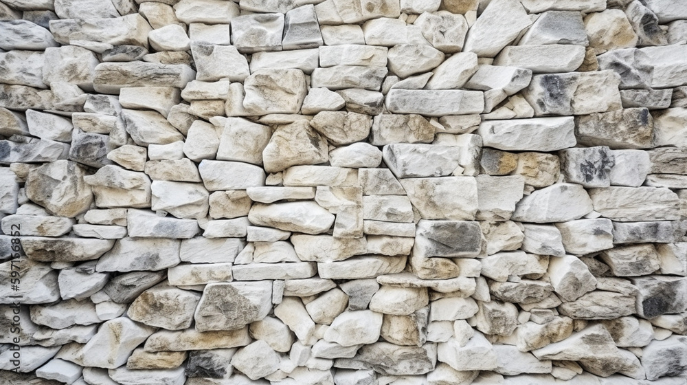 Obraz premium Pattern white color of modern style design decorative uneven cracked real stone wall surface. Generative Ai