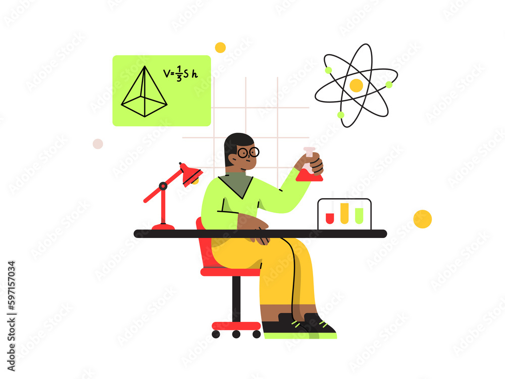 A young scientist testing a new solution in lab , test tubes, scientist, biomolecules, atoms.
A young scientist testing a new solution in lab , test tubes, scientist, biomolecules, atoms.