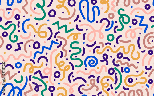 Tela Colorful line doodle seamless pattern
