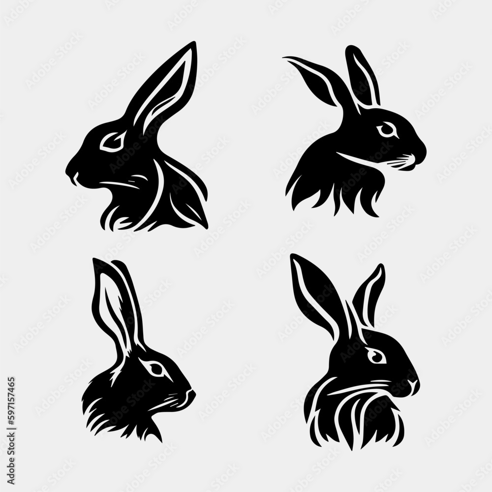 set of rabbit head vector logo