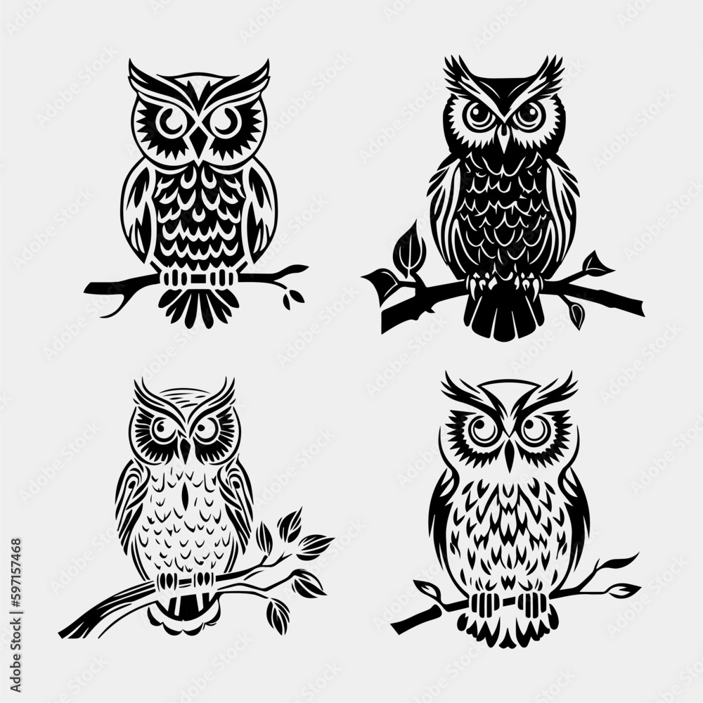 set of Royal Owl Vector Design set of Royal Owl Vector Design
