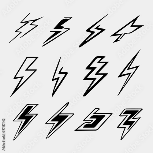 Lightning, thunderbolt icon. Electric lightning vector icons collection. Thunderbolt sign