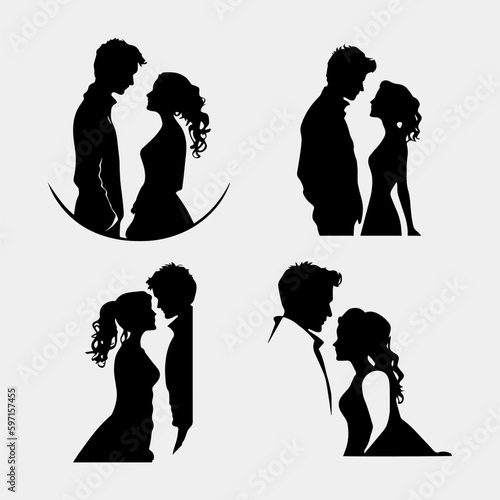 Vector silhouette of happy couple isolated on white background