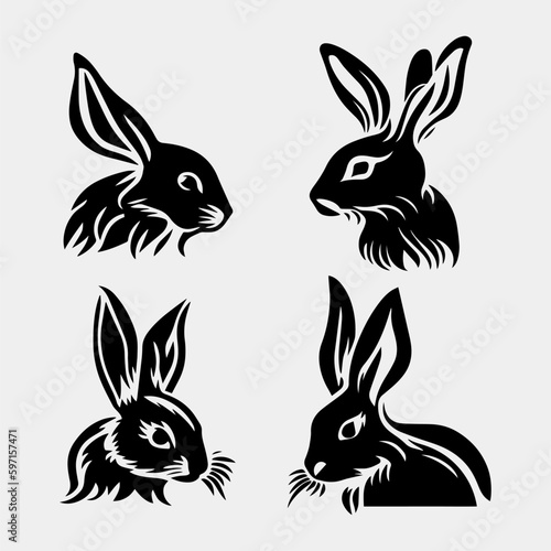 set of rabbit head vector logo