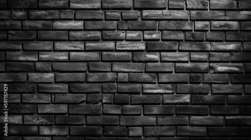 Black brick wall, old texture of red stone blocks. Generative Ai