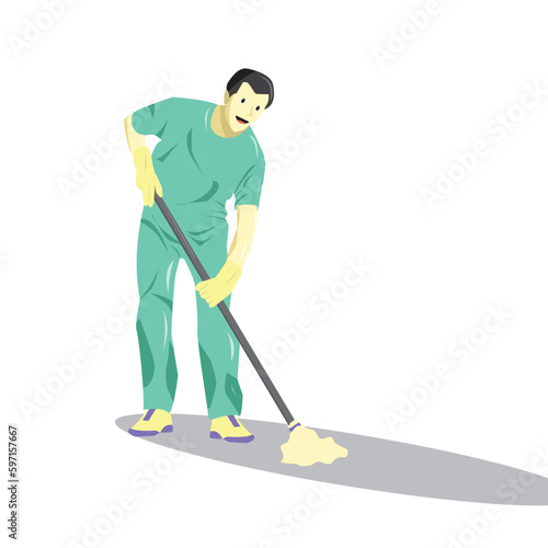 a janitor mopping the floor