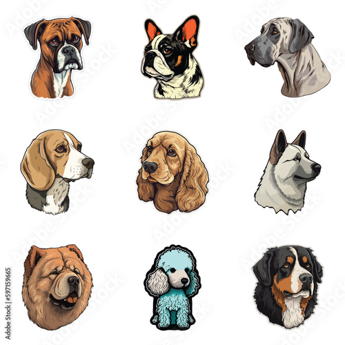 Dog Stickers Flat Icon Set Isolated On White Background