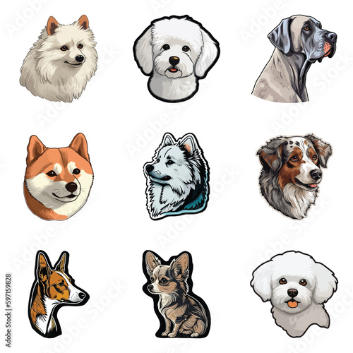 Fototapeta Naklejka Na Ścianę i Meble -  Dog Stickers Flat Icon Set Isolated On White Background