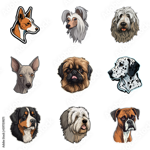 Dog Stickers Flat Icon Set Isolated On White Background