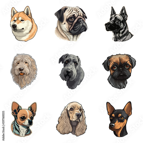Dog Stickers Flat Icon Set Isolated On White Background