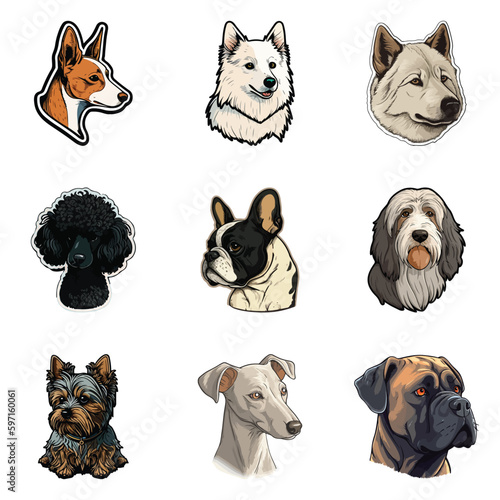 Dog Stickers Flat Icon Set Isolated On White Background
