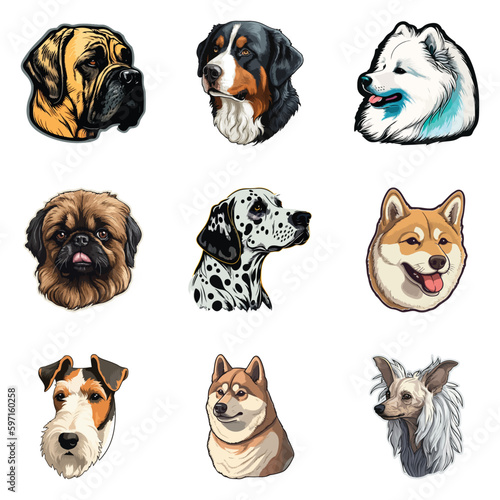 Dog Stickers Flat Icon Set Isolated On White Background