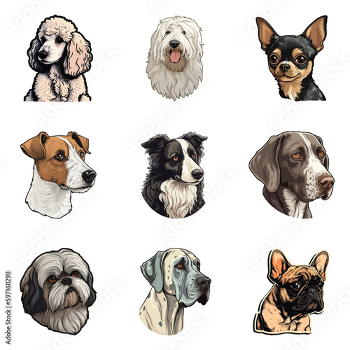 Dog Stickers Flat Icon Set Isolated On White Background