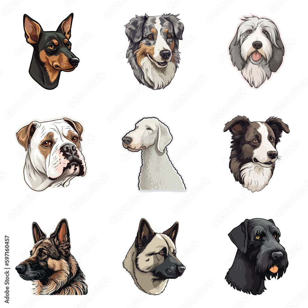 Obraz premium Dog Stickers Flat Icon Set Isolated On White Background