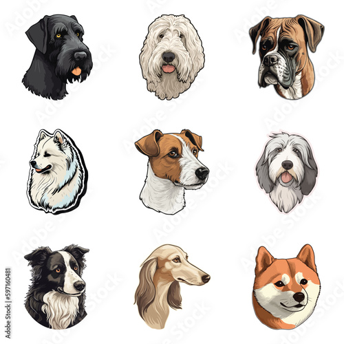 Dog Stickers Flat Icon Set Isolated On White Background