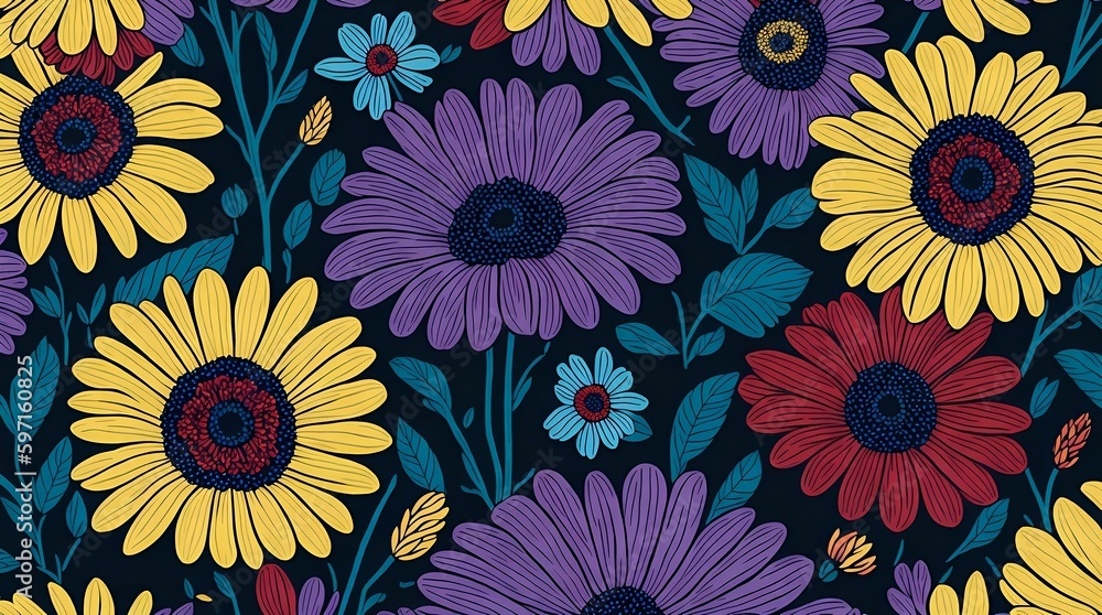 Gerberas colorful Floral Pattern. generative ai