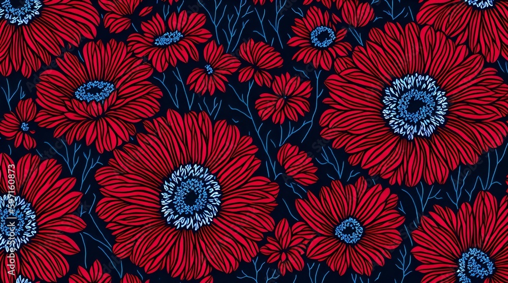Red Gerberas Floral Pattern. generative ai