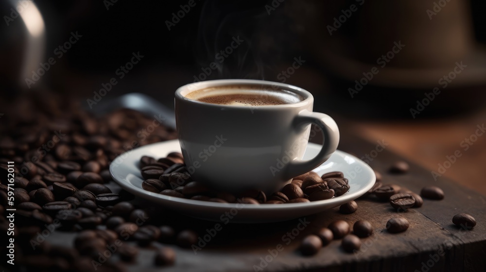 Cup with hot coffee on table of a bar Cup with hot coffee on table of a bar