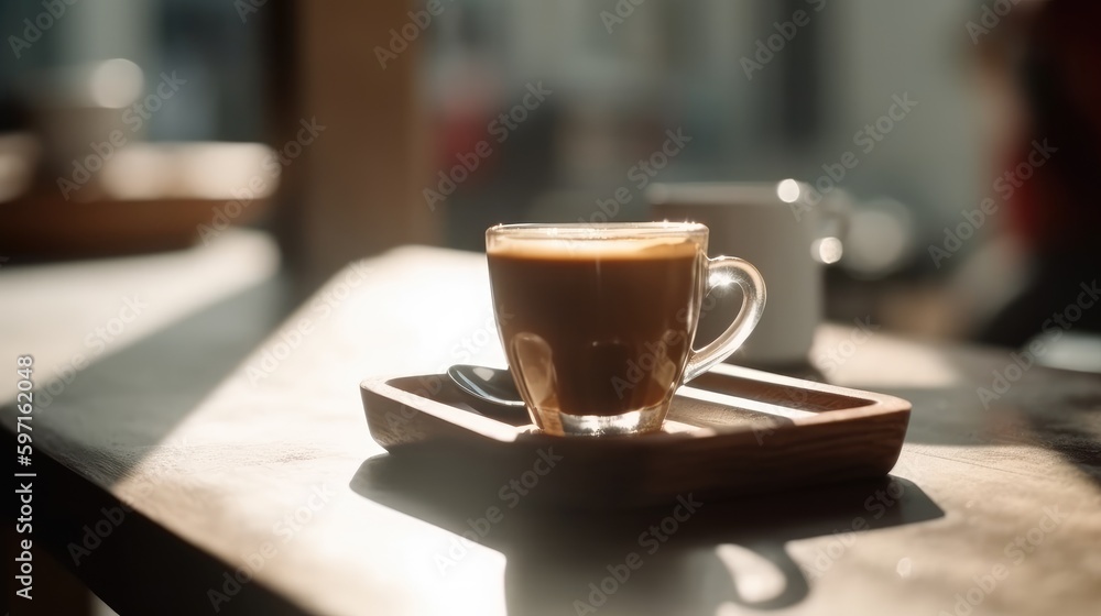 Cup with hot coffee on table of a bar Cup with hot coffee on table of a bar