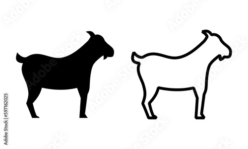 Goat icon with black and white color isolated in white background. Simple illustration of goat for eid al adha design and for web design.