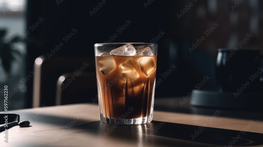 Glass with cold coffee on table of a bar Glass with cold coffee on table of a bar
