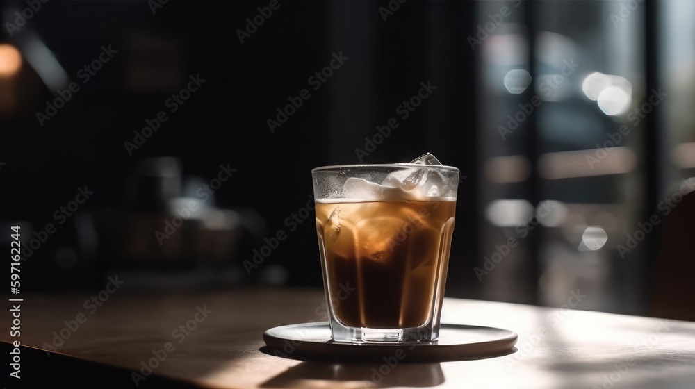 Glass with cold coffee on table of a bar Glass with cold coffee on table of a bar