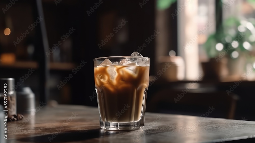 Glass with cold coffee on table of a bar Glass with cold coffee on table of a bar