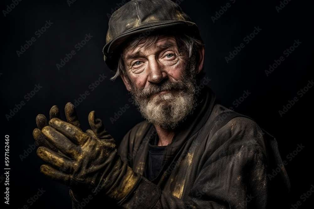 Obraz premium Generative Ai of a miner portrait with muddy face.