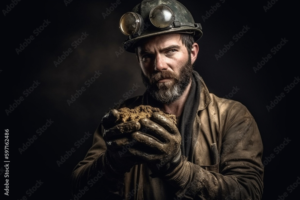 Generative Ai of a miner portrait with muddy face. Generative Ai of a miner portrait with muddy face.