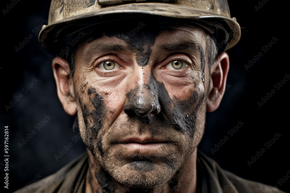 Generative Ai of a miner portrait with muddy face. Generative Ai of a miner portrait with muddy face.