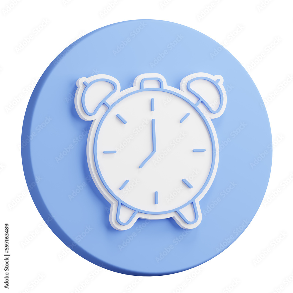 3D rendering of alarm clock circle plastic icon. Mechanical watch for measuring time. Realistic blue white PNG illustration isolated on transparent background 3D rendering of alarm clock circle plastic icon. Mechanical watch for measuring time. Realistic blue white PNG illustration isolated on transparent background