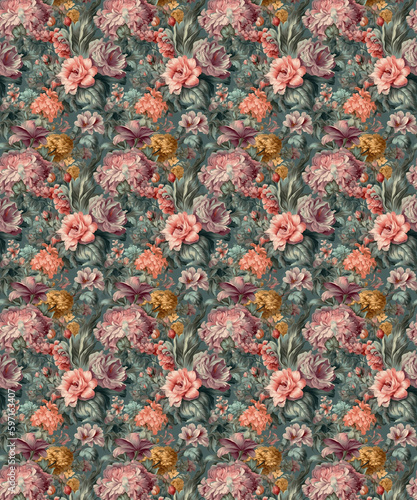 A Charming Seamless Floral Pattern with Pastel Colors, Graceful Lines, and Delicate Details, Evoking Beauty, Elegance, and Luxury © sravanthi