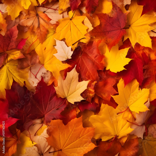 Autumn background with falling maple leaves. Generative ai.