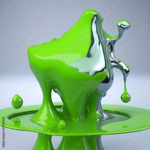 hyperrealistic soft focus melting bright lime and silver 3d paint for an experimental art exhibition in the style of Cinema 4D rendering
