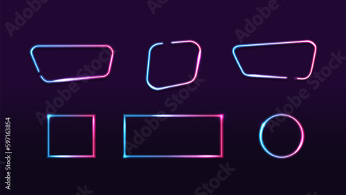 Collection of geometric gradient neon frames isolated for your arts. Pink and blue frames with copy space