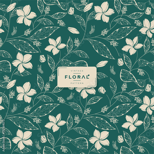 vintage green floral seamless pattern