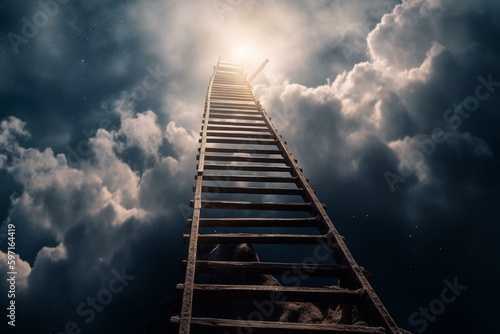 Ascending ladder reaching towards the heavens. Generative AI