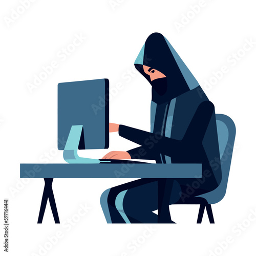 hacker typing in computer at desk