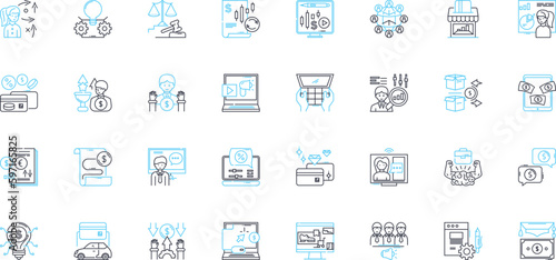 Budget planning linear icons set. Frugal, Thrifty, Allocation, Expenditure, Saver, Fiscal, Planning line vector and concept signs. Budget,Balance,Accounting outline illustrations