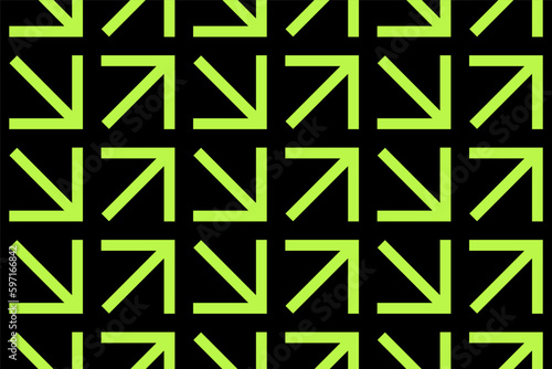 Square arrows seamless pattern. Abstract geometric background, acid green and black colors