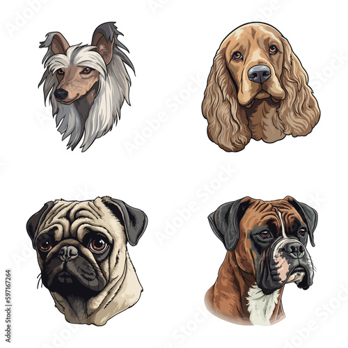 Dog Stickers Flat Icon Set Isolated On White Background